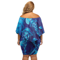 Purple Paradise Polynesia Jellyfish Off Shoulder Short Dress Plumeria Polynesian Tattoo Glowing Vibes