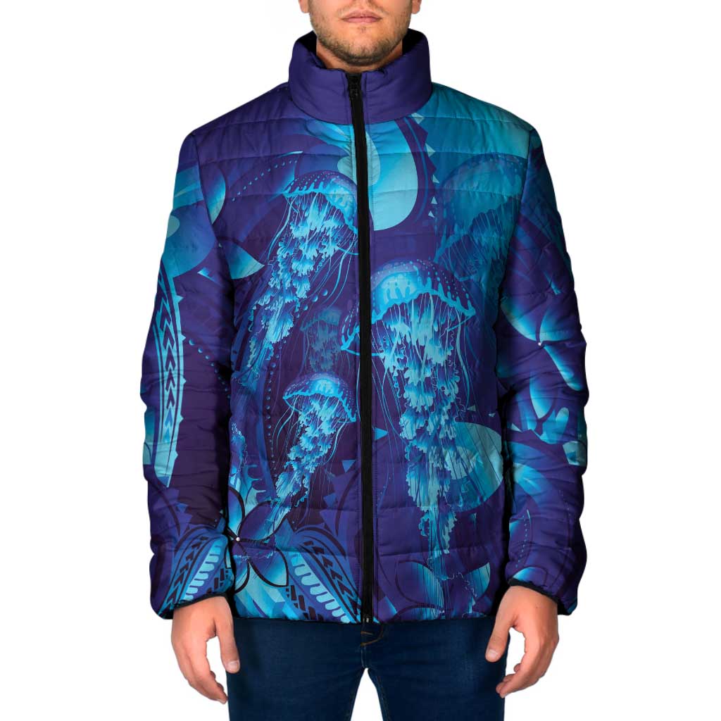 Purple Paradise Polynesia Jellyfish Padded Jacket Plumeria Polynesian Tattoo Glowing Vibes LT14 Men Purple - Polynesian Pride