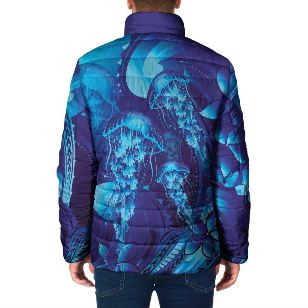 Purple Paradise Polynesia Jellyfish Padded Jacket Plumeria Polynesian Tattoo Glowing Vibes LT14 - Polynesian Pride