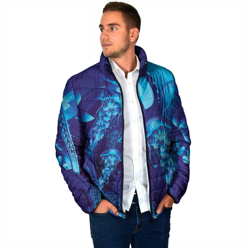 Purple Paradise Polynesia Jellyfish Padded Jacket Plumeria Polynesian Tattoo Glowing Vibes LT14 - Polynesian Pride