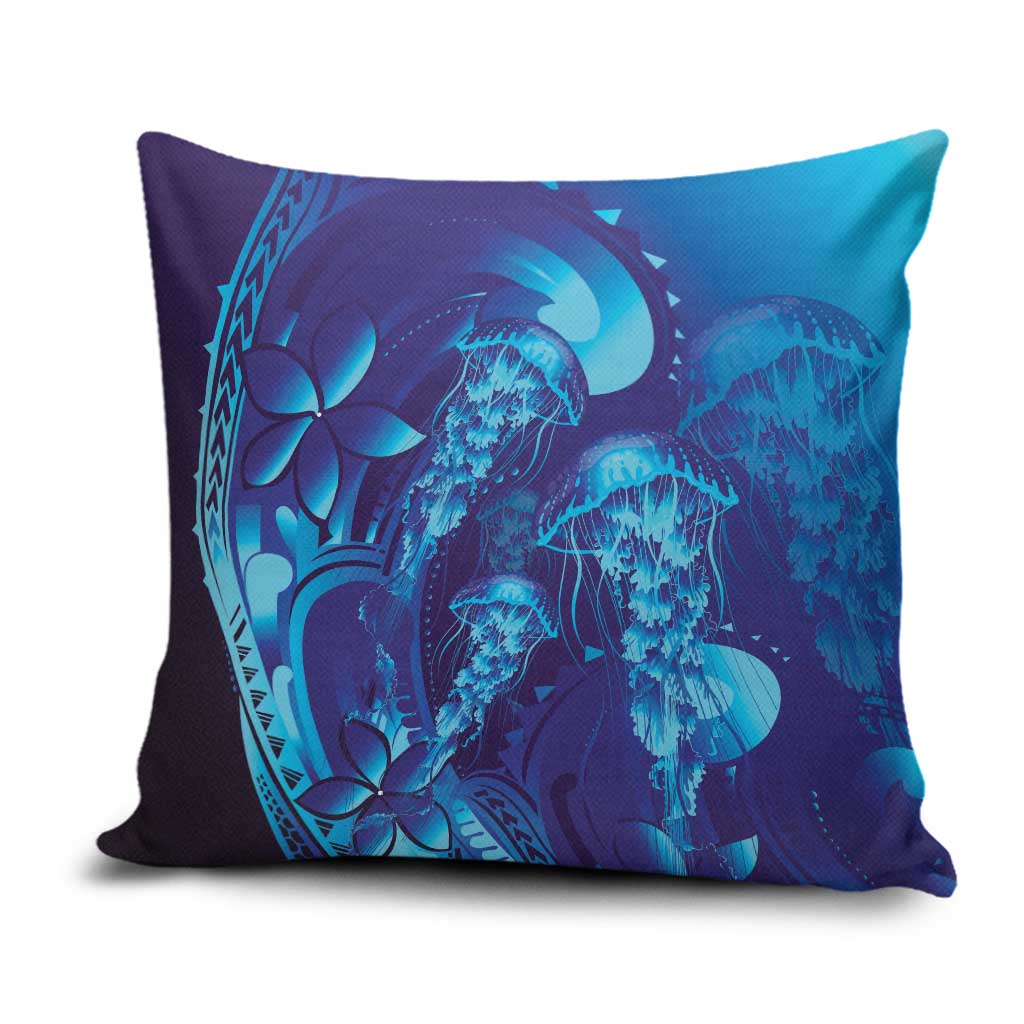 Purple Paradise Polynesia Jellyfish Pillow Cover Plumeria Polynesian Tattoo Glowing Vibes