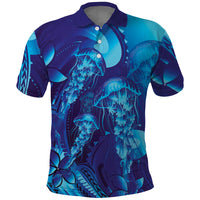Purple Paradise Polynesia Jellyfish Polo Shirt Plumeria Polynesian Tattoo Glowing Vibes