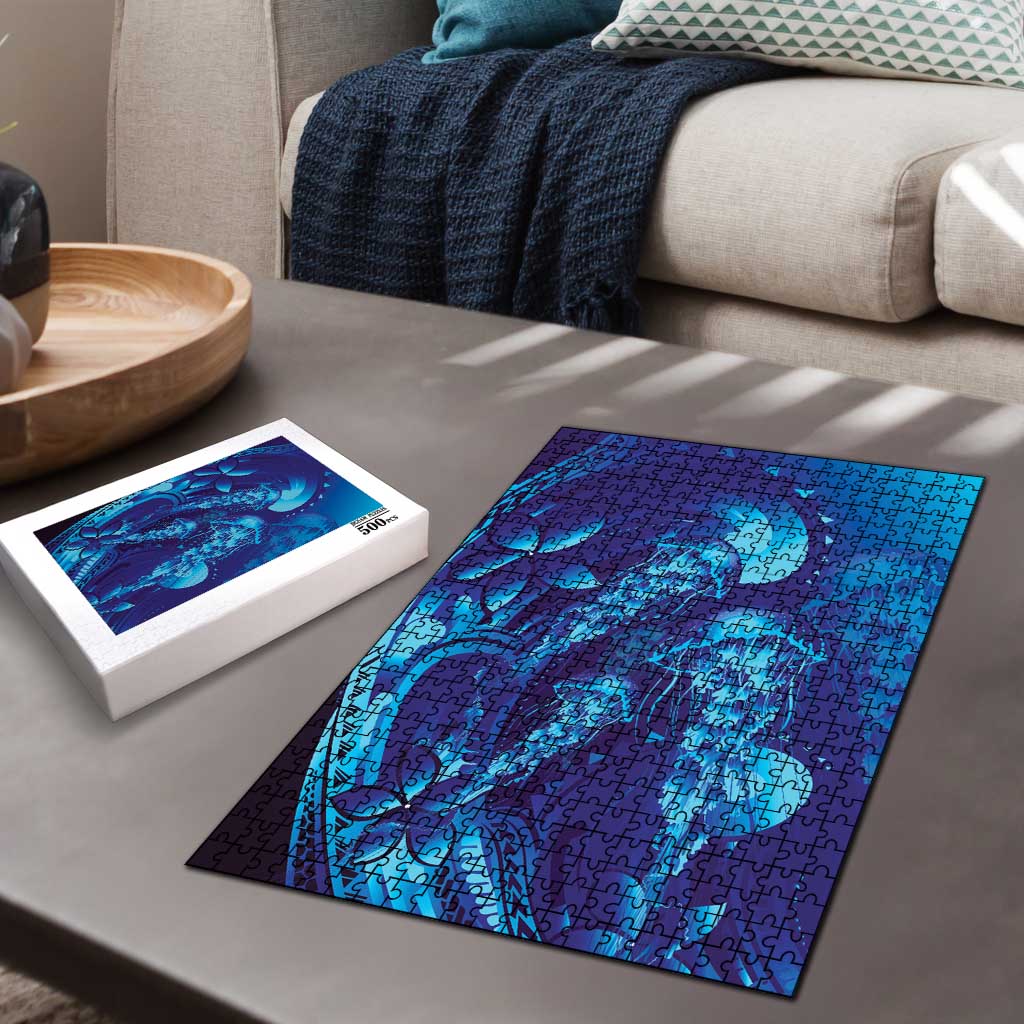 Purple Paradise Polynesia Jellyfish Puzzle Plumeria Polynesian Tattoo Glowing Vibes