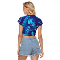 Purple Paradise Polynesia Jellyfish Raglan Cropped T Shirt Plumeria Polynesian Tattoo Glowing Vibes