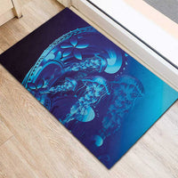 Purple Paradise Polynesia Jellyfish Rubber Doormat Plumeria Polynesian Tattoo Glowing Vibes