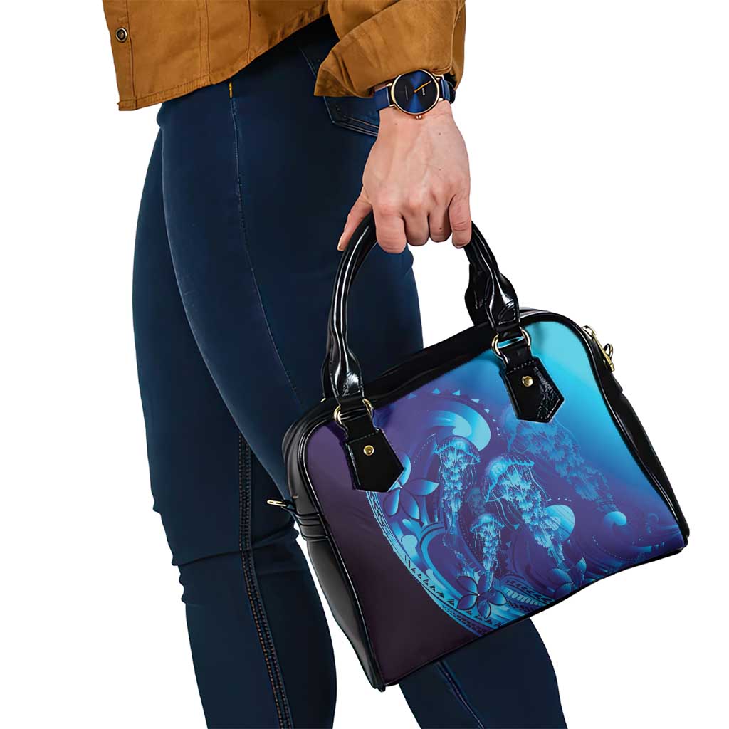 Purple Paradise Polynesia Jellyfish Shoulder Handbag Plumeria Polynesian Tattoo Glowing Vibes