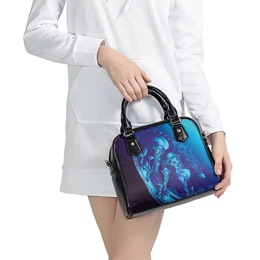 Purple Paradise Polynesia Jellyfish Shoulder Handbag Plumeria Polynesian Tattoo Glowing Vibes