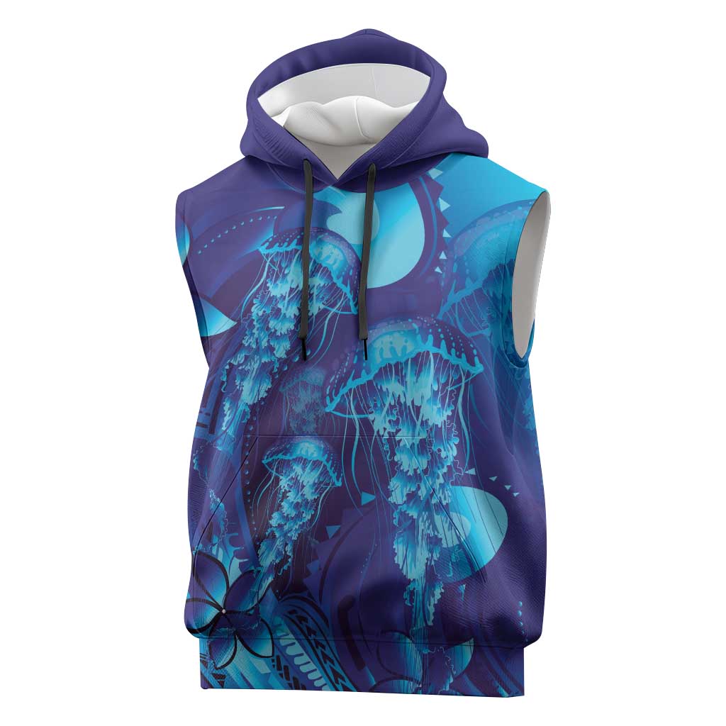 Purple Paradise Polynesia Jellyfish Sleeveless Hoodie Plumeria Polynesian Tattoo Glowing Vibes LT14 Purple - Polynesian Pride