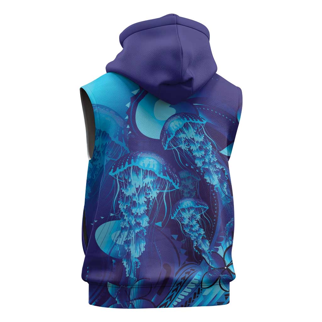 Purple Paradise Polynesia Jellyfish Sleeveless Zip Hoodie Plumeria Polynesian Tattoo Glowing Vibes