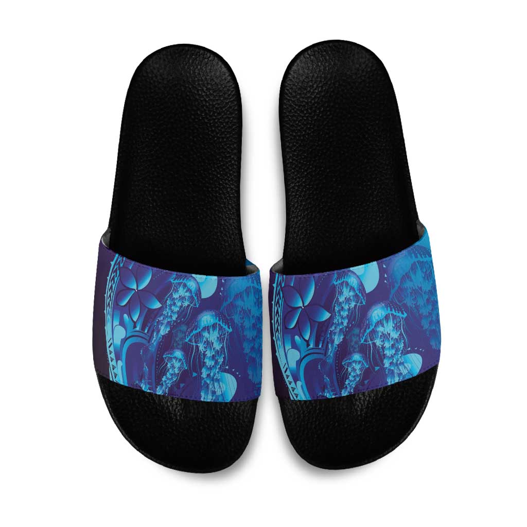 Purple Paradise Polynesia Jellyfish Slide Sandals Plumeria Polynesian Tattoo Glowing Vibes LT14 Purple - Polynesian Pride