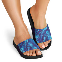 Purple Paradise Polynesia Jellyfish Slide Sandals Plumeria Polynesian Tattoo Glowing Vibes LT14 - Polynesian Pride