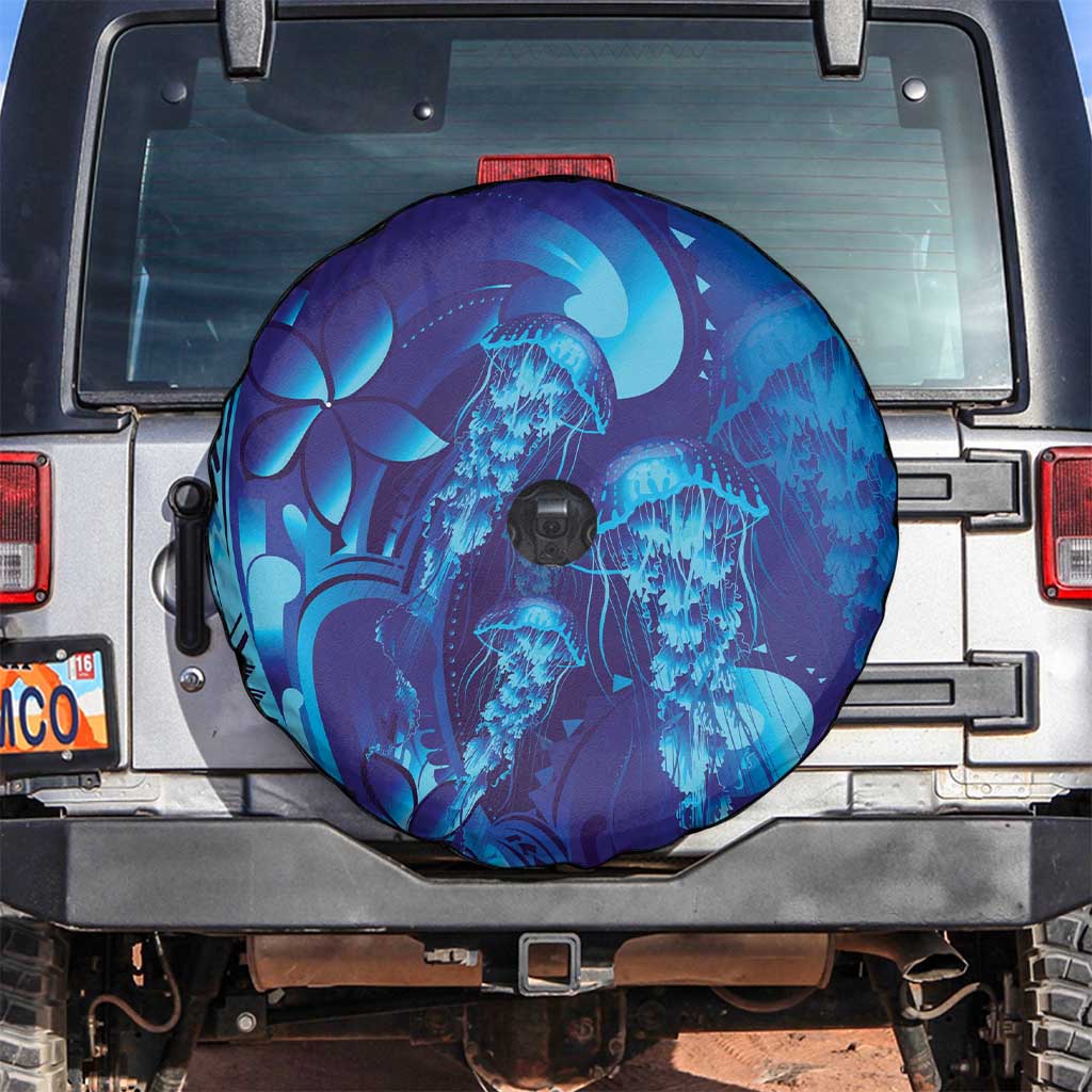 Purple Paradise Polynesia Jellyfish Spare Tire Cover Plumeria Polynesian Tattoo Glowing Vibes