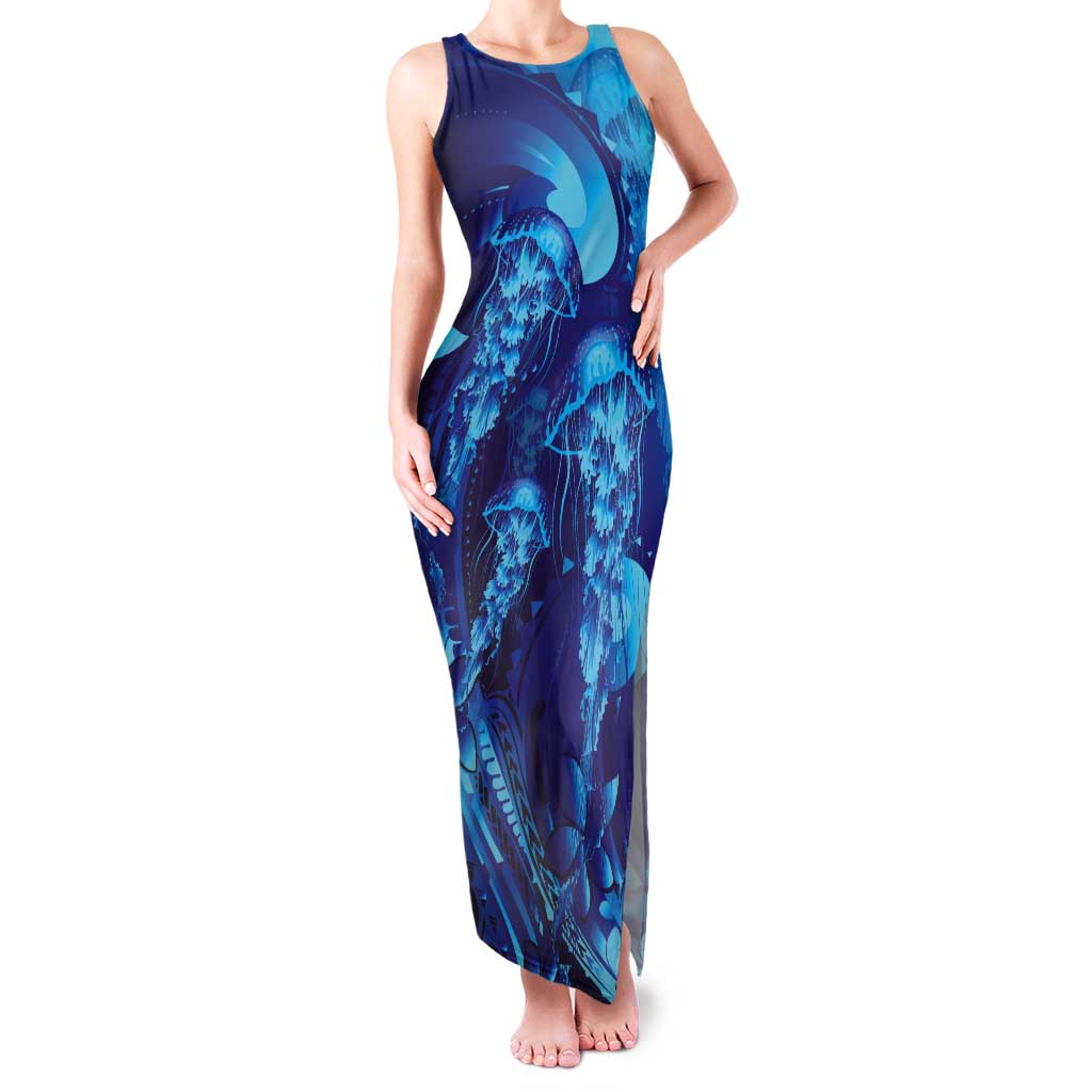 Purple Paradise Polynesia Jellyfish Tank Maxi Dress Plumeria Polynesian Tattoo Glowing Vibes LT14 Women Purple - Polynesian Pride