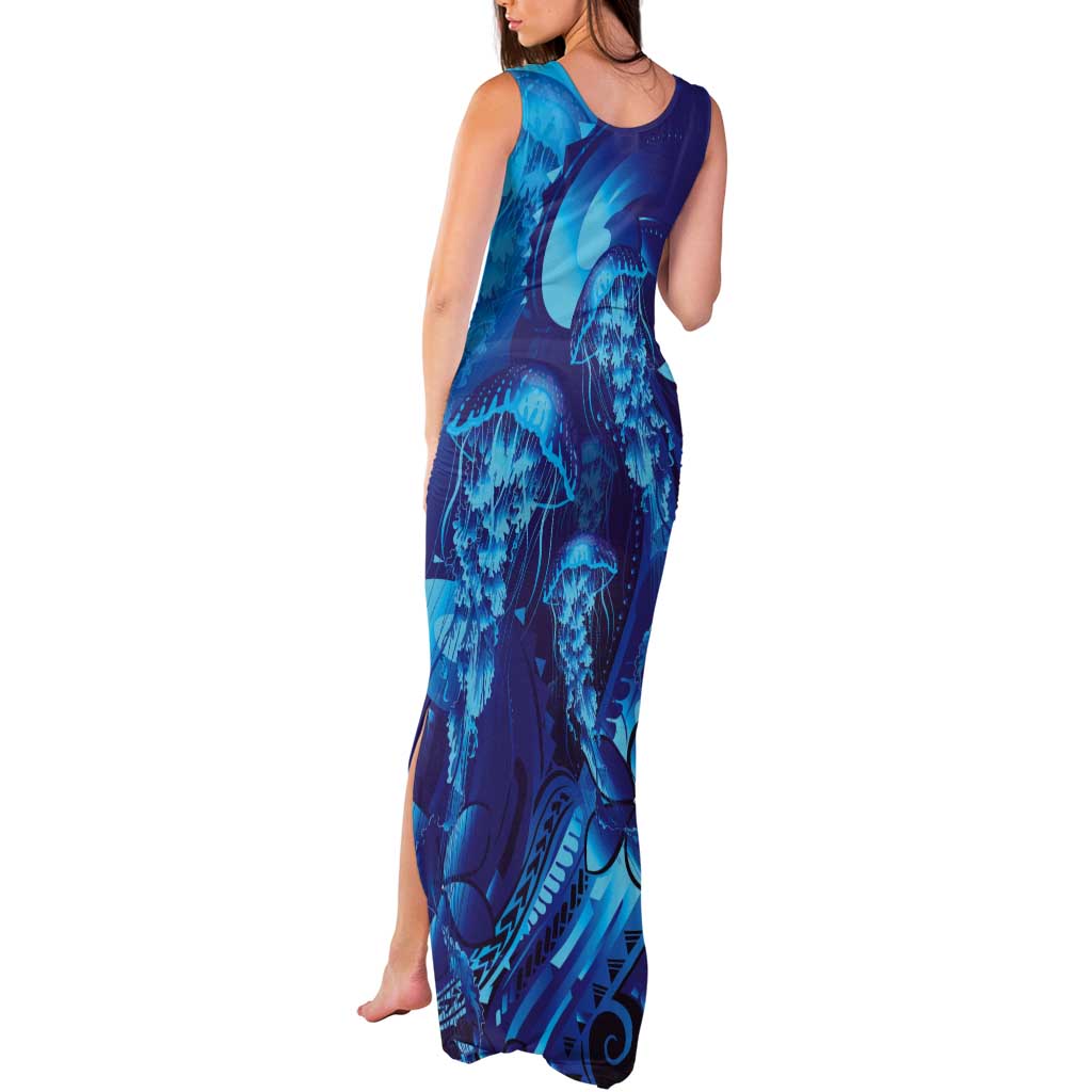 Purple Paradise Polynesia Jellyfish Tank Maxi Dress Plumeria Polynesian Tattoo Glowing Vibes LT14 - Polynesian Pride