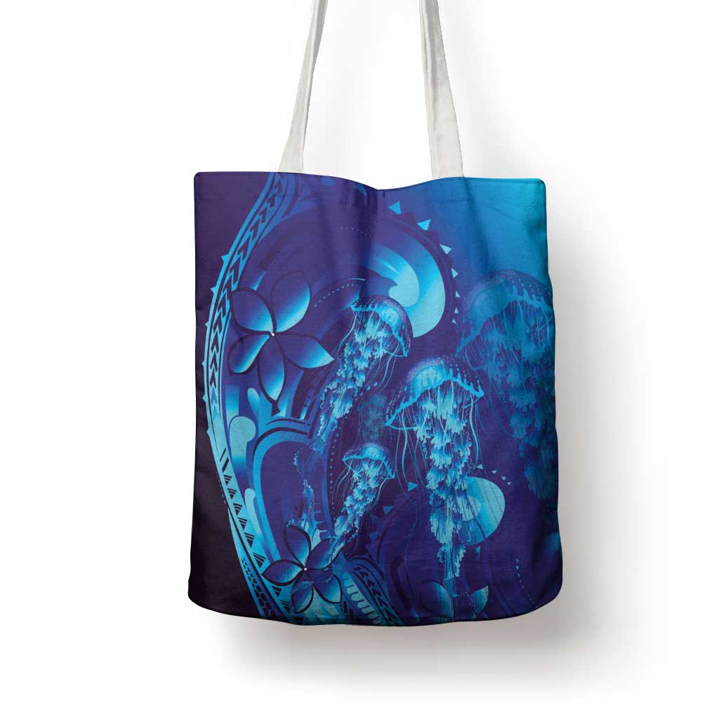 Purple Paradise Polynesia Jellyfish Tote Bag Plumeria Polynesian Tattoo Glowing Vibes