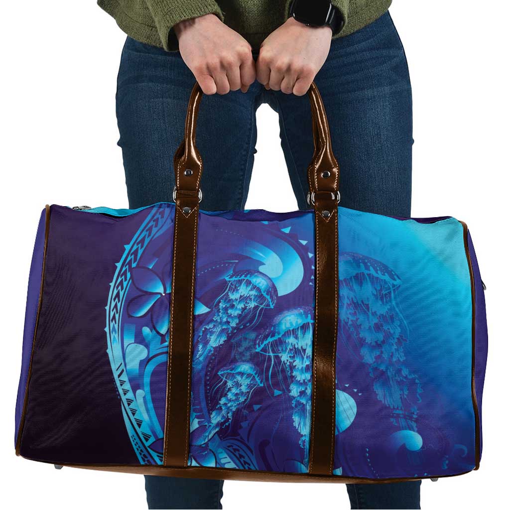 Purple Paradise Polynesia Jellyfish Travel Bag Plumeria Polynesian Tattoo Glowing Vibes