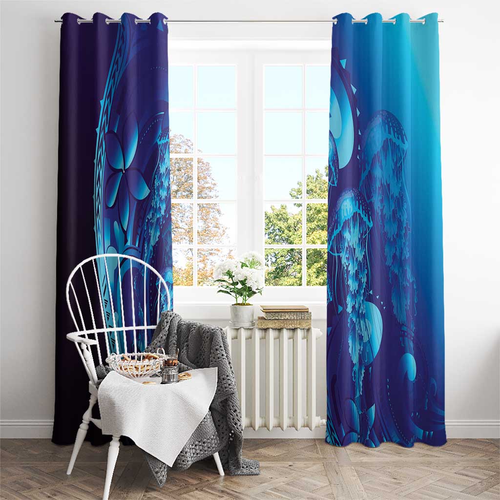 Purple Paradise Polynesia Jellyfish Window Curtain Plumeria Polynesian Tattoo Glowing Vibes