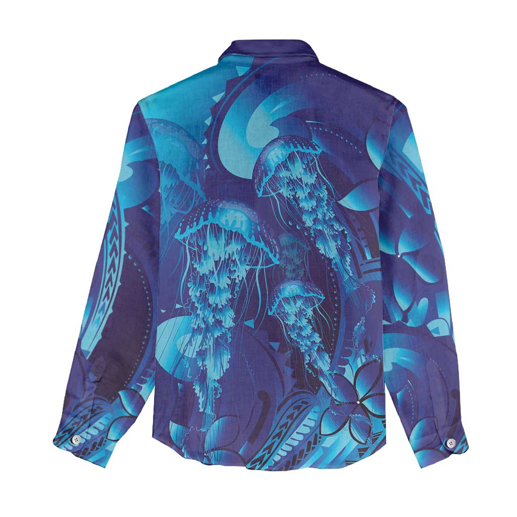 Purple Paradise Polynesia Jellyfish Women Casual Shirt Plumeria Polynesian Tattoo Glowing Vibes