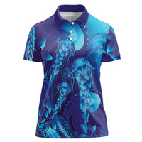 Purple Paradise Polynesia Jellyfish Women Polo Shirt Plumeria Polynesian Tattoo Glowing Vibes