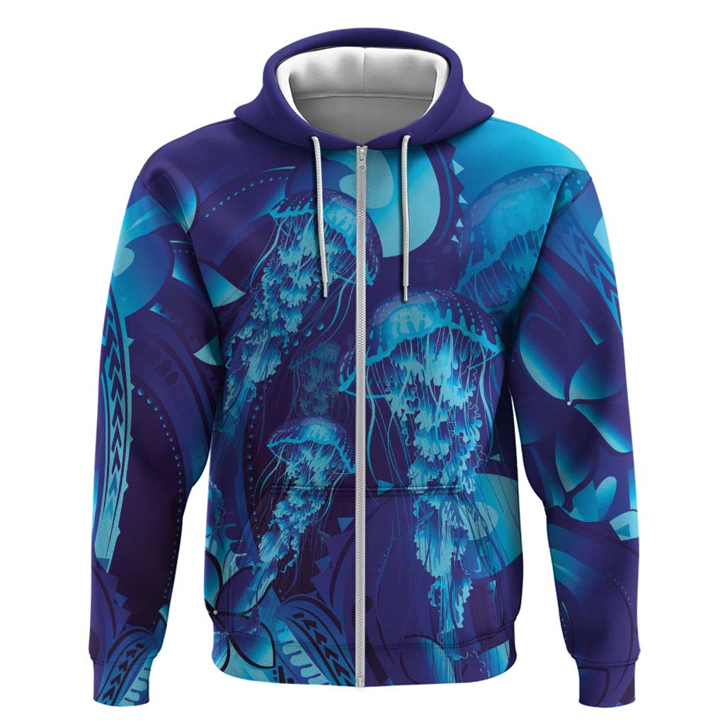 Purple Paradise Polynesia Jellyfish Zip Hoodie Plumeria Polynesian Tattoo Glowing Vibes