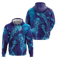 Purple Paradise Polynesia Jellyfish Zip Hoodie Plumeria Polynesian Tattoo Glowing Vibes