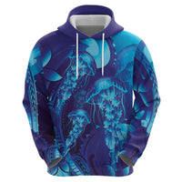 Purple Paradise Polynesia Jellyfish Zip Hoodie Plumeria Polynesian Tattoo Glowing Vibes