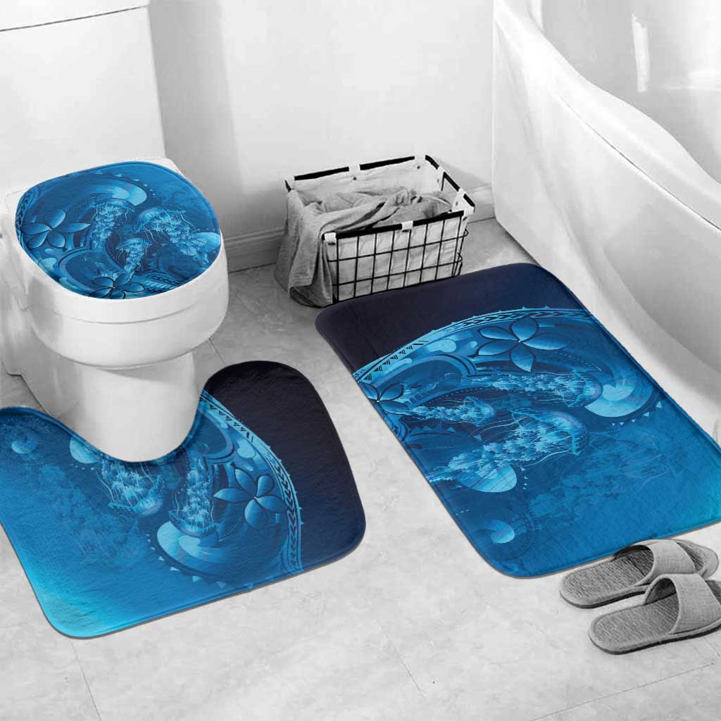 Blue Gradient Polynesia Jellyfish Bathroom Set Plumeria Polynesian Tattoo Glowing Vibes