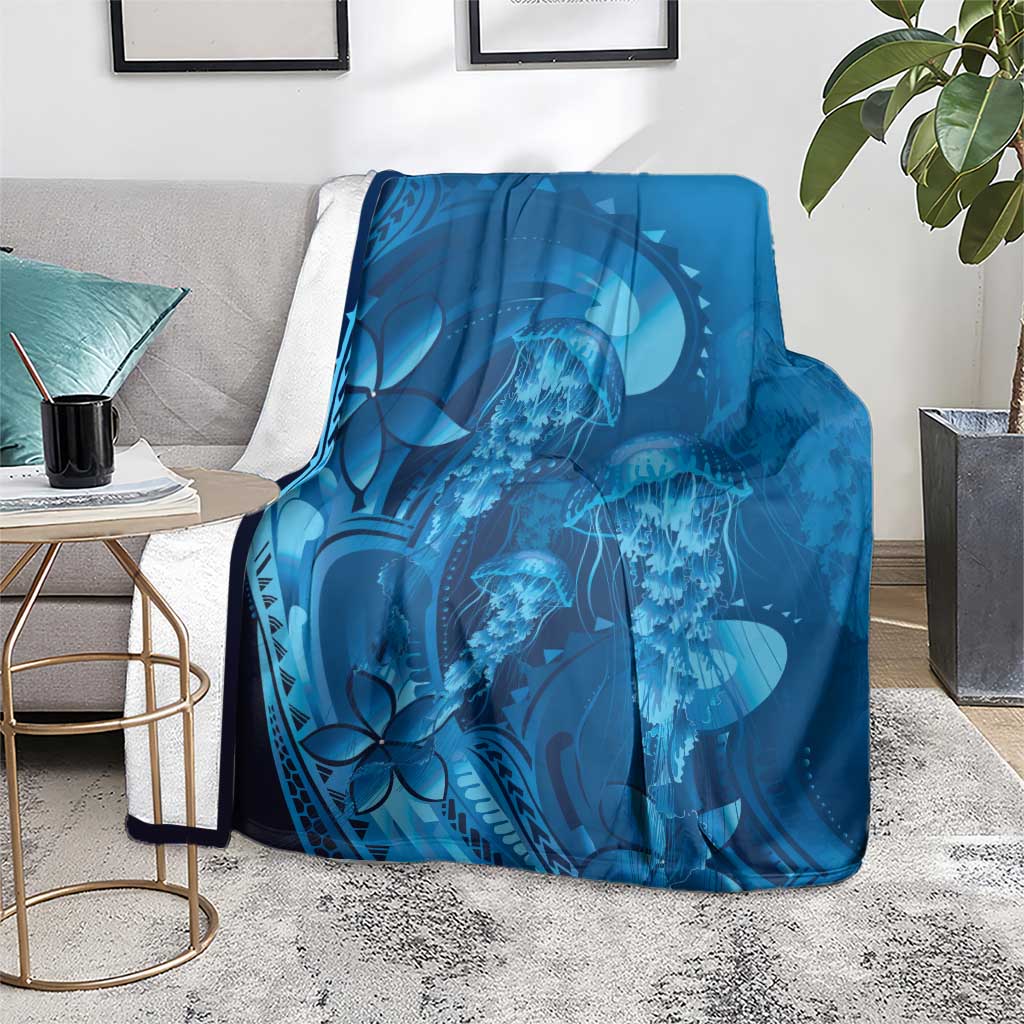 Blue Gradient Polynesia Jellyfish Blanket Plumeria Polynesian Tattoo Glowing Vibes