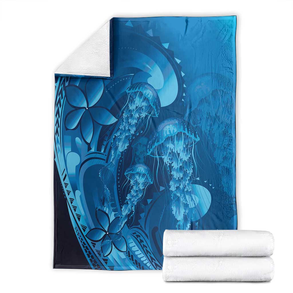 Blue Gradient Polynesia Jellyfish Blanket Plumeria Polynesian Tattoo Glowing Vibes