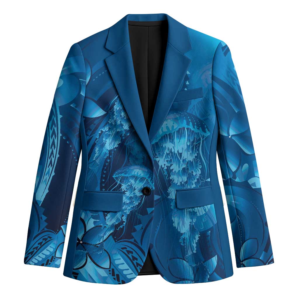 Blue Gradient Polynesia Jellyfish Blazer Plumeria Polynesian Tattoo Glowing Vibes