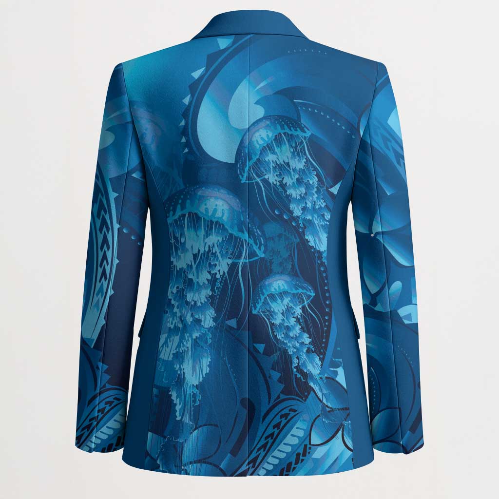 Blue Gradient Polynesia Jellyfish Blazer Plumeria Polynesian Tattoo Glowing Vibes