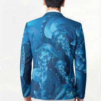 Blue Gradient Polynesia Jellyfish Blazer Plumeria Polynesian Tattoo Glowing Vibes