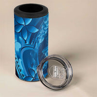 Blue Gradient Polynesia Jellyfish 4 in 1 Can Cooler Tumbler Plumeria Polynesian Tattoo Glowing Vibes