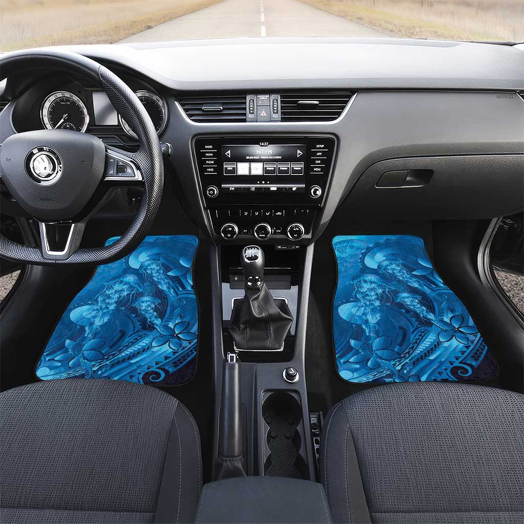 Blue Gradient Polynesia Jellyfish Car Mats Plumeria Polynesian Tattoo Glowing Vibes