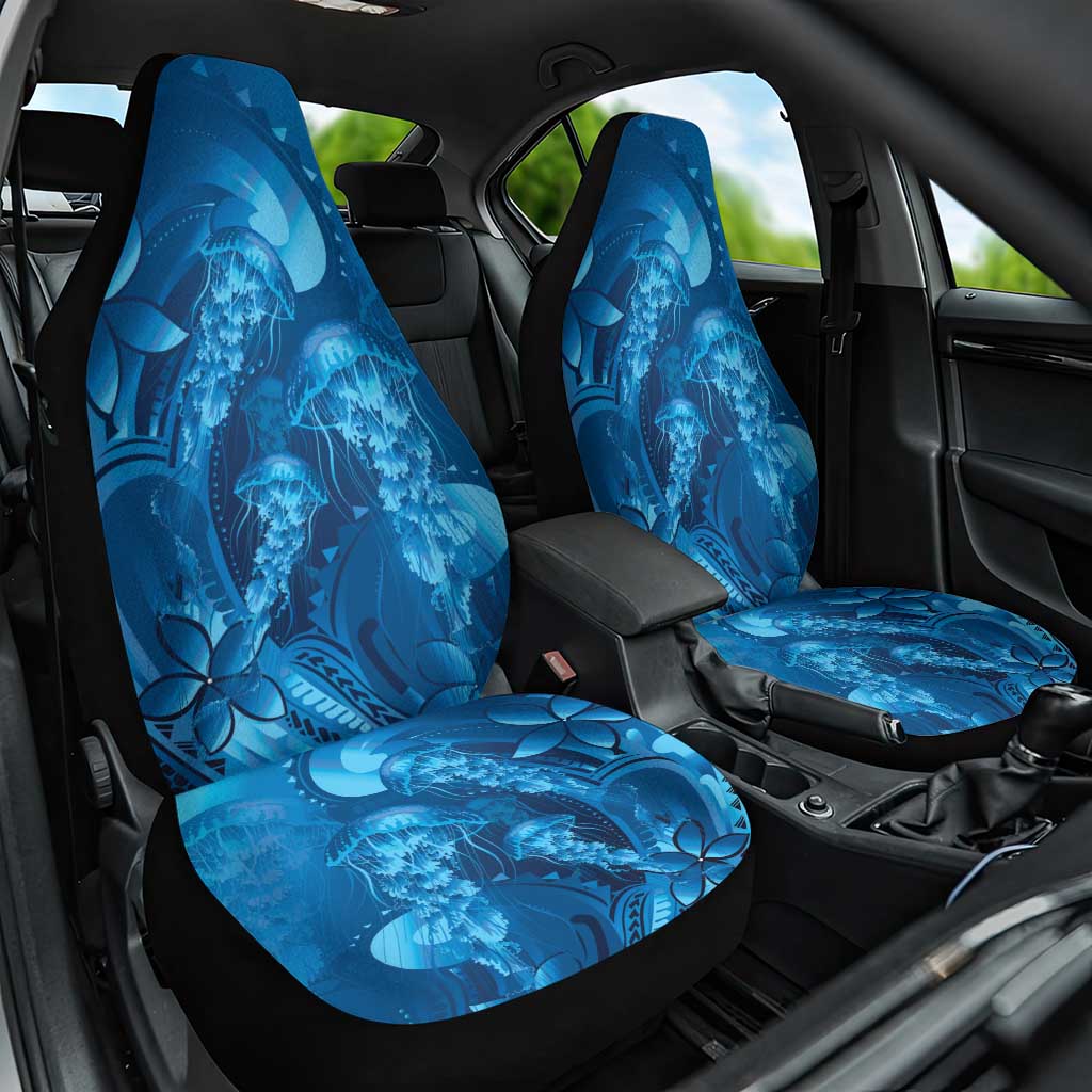 Blue Gradient Polynesia Jellyfish Car Seat Cover Plumeria Polynesian Tattoo Glowing Vibes LT14 One Size Blue - Polynesian Pride