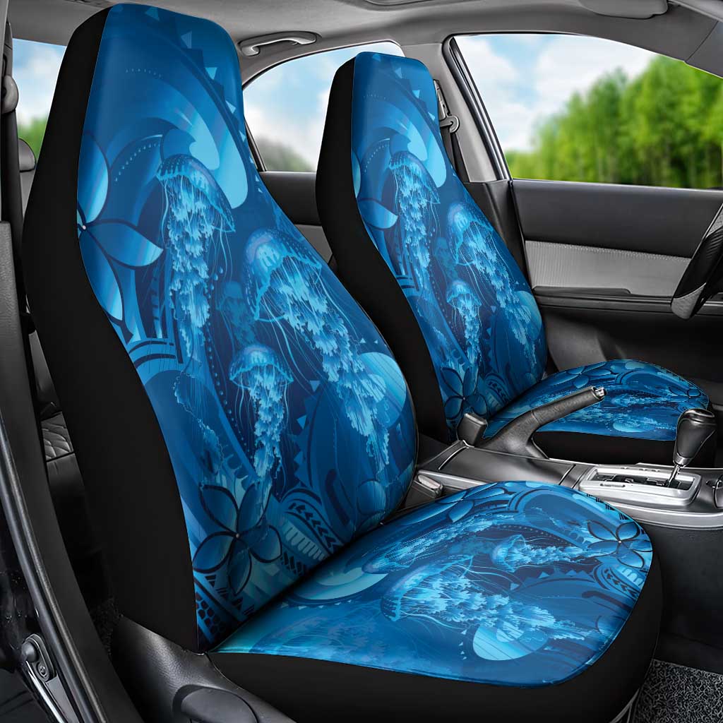 Blue Gradient Polynesia Jellyfish Car Seat Cover Plumeria Polynesian Tattoo Glowing Vibes LT14 - Polynesian Pride