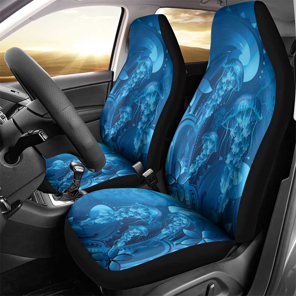 Blue Gradient Polynesia Jellyfish Car Seat Cover Plumeria Polynesian Tattoo Glowing Vibes LT14 - Polynesian Pride