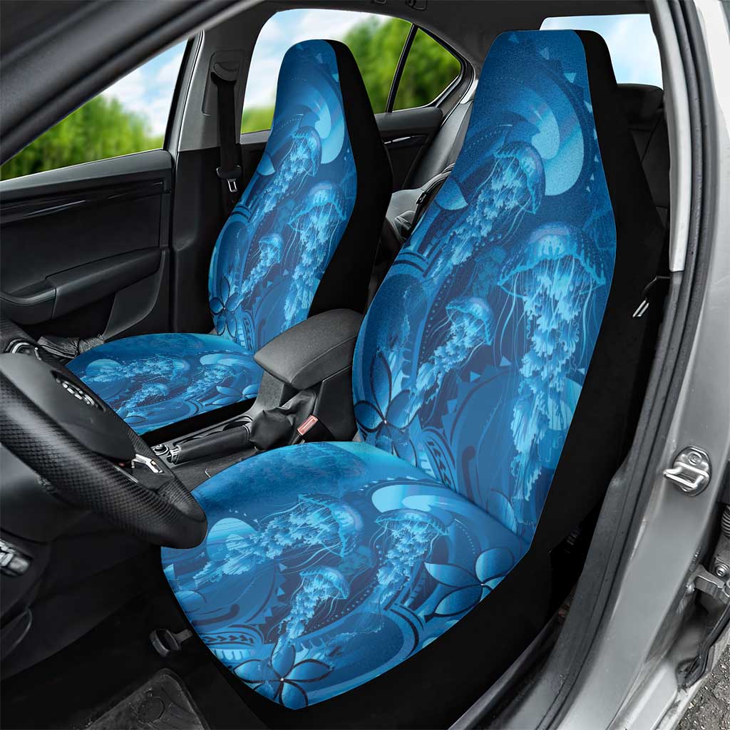 Blue Gradient Polynesia Jellyfish Car Seat Cover Plumeria Polynesian Tattoo Glowing Vibes LT14 - Polynesian Pride