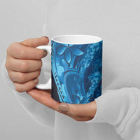 Blue Gradient Polynesia Jellyfish Ceramic Mug Plumeria Polynesian Tattoo Glowing Vibes