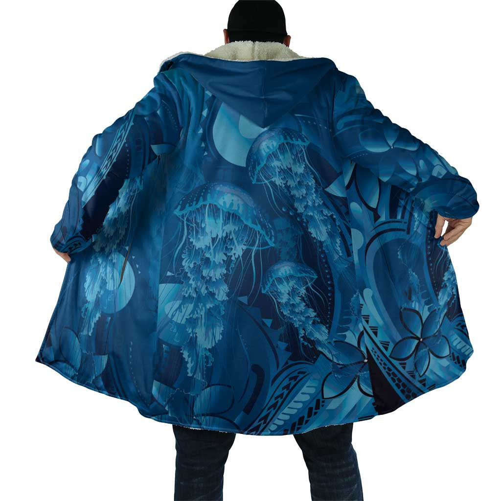 Blue Gradient Polynesia Jellyfish Cloak Plumeria Polynesian Tattoo Glowing Vibes