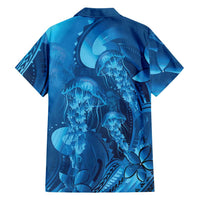 Blue Gradient Polynesia Jellyfish Family Matching Short Sleeve Bodycon Dress and Hawaiian Shirt Plumeria Polynesian Tattoo Glowing Vibes LT14 - Polynesian Pride