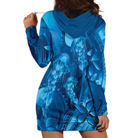 Blue Gradient Polynesia Jellyfish Hoodie Dress Plumeria Polynesian Tattoo Glowing Vibes