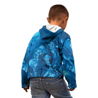 Blue Gradient Polynesia Jellyfish Kid Hoodie Plumeria Polynesian Tattoo Glowing Vibes