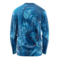 Blue Gradient Polynesia Jellyfish Long Sleeve Shirt Plumeria Polynesian Tattoo Glowing Vibes