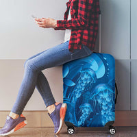 Blue Gradient Polynesia Jellyfish Luggage Cover Plumeria Polynesian Tattoo Glowing Vibes
