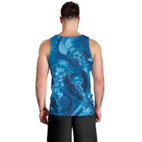Blue Gradient Polynesia Jellyfish Men Tank Top Plumeria Polynesian Tattoo Glowing Vibes