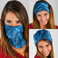 Blue Gradient Polynesia Jellyfish Neck Gaiter Plumeria Polynesian Tattoo Glowing Vibes