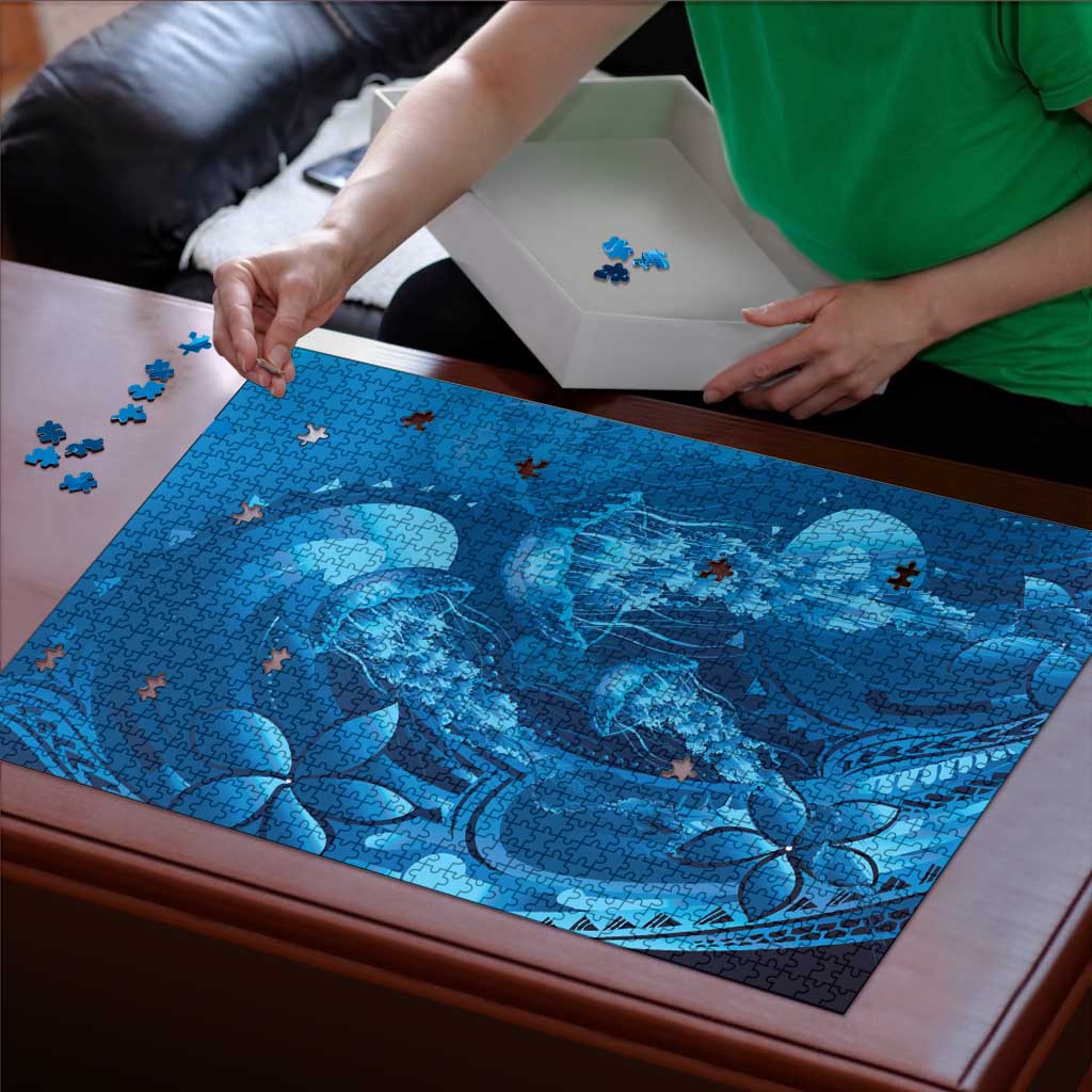 Blue Gradient Polynesia Jellyfish Puzzle Plumeria Polynesian Tattoo Glowing Vibes