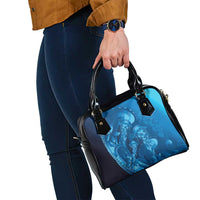 Blue Gradient Polynesia Jellyfish Shoulder Handbag Plumeria Polynesian Tattoo Glowing Vibes