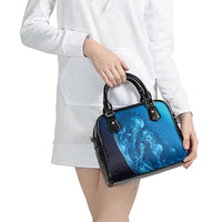 Blue Gradient Polynesia Jellyfish Shoulder Handbag Plumeria Polynesian Tattoo Glowing Vibes
